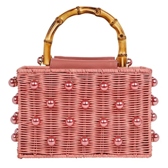 NWT BTB Los Angeles Chloe Pearly Rattan Box Top-Handle Bag - Picture 2 of 8